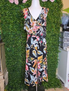 Alex Marie Black Floral V-Neck Ruffle Jumpsuit